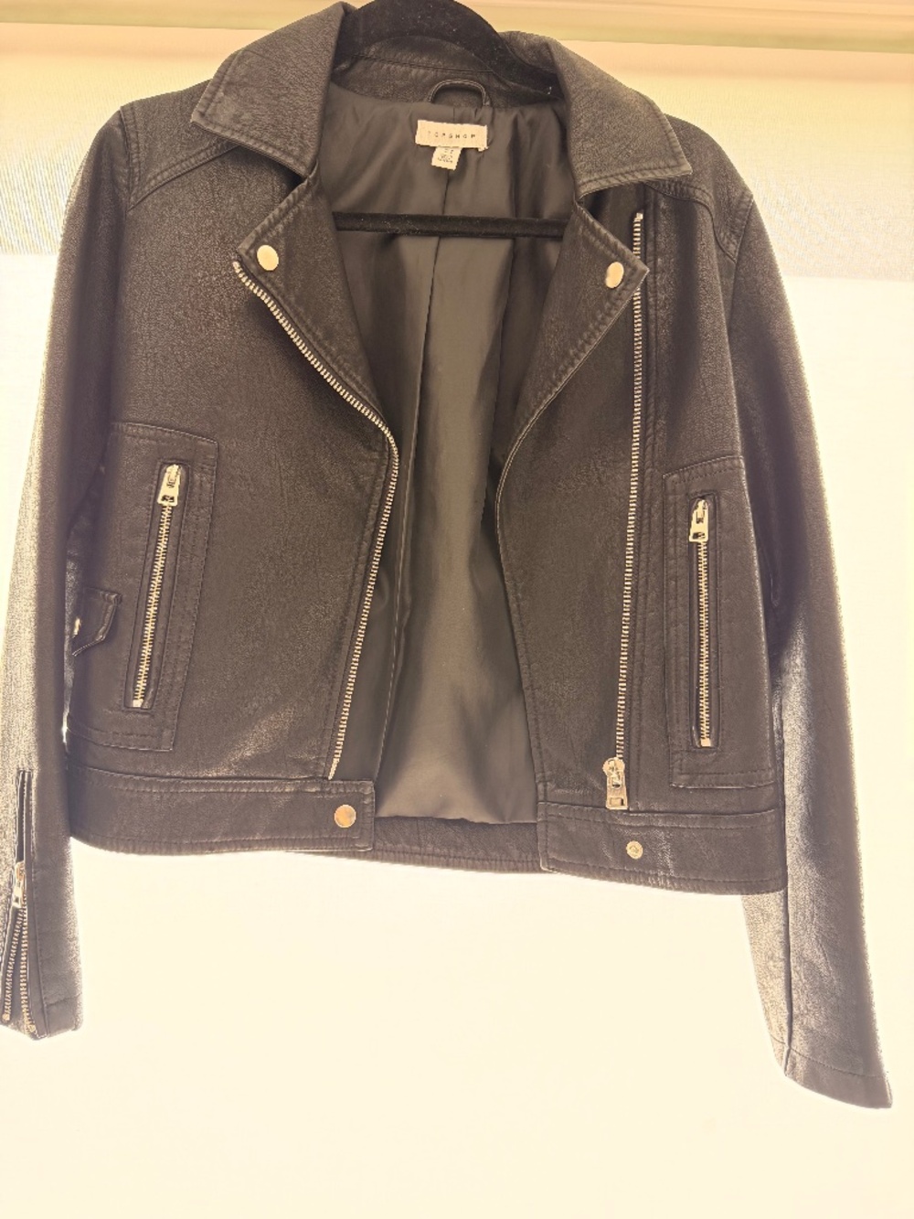 TOP SHOP Black Leather Jacket Size US 4